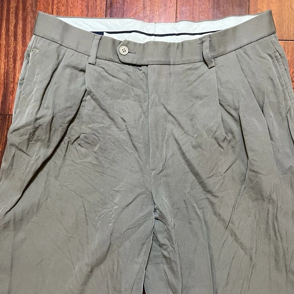 BROOKS BROTHERS Pants Men 33x30 Tan 100% Wool Wedding Formal Flaw Office Read*